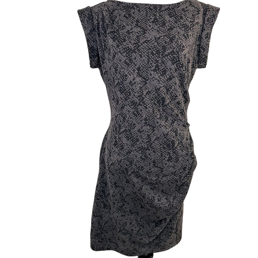 Ann Taylor Grey Peplum Animal Print Ruched Pleated Side Dress Size SP